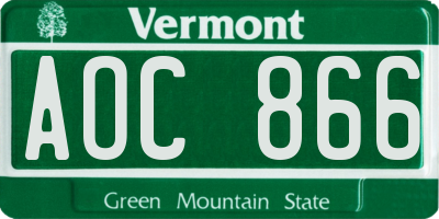 VT license plate AOC866