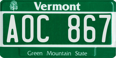 VT license plate AOC867