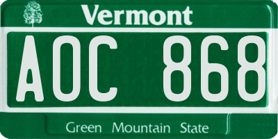 VT license plate AOC868