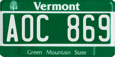 VT license plate AOC869