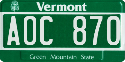 VT license plate AOC870