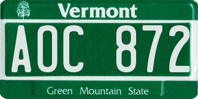 VT license plate AOC872