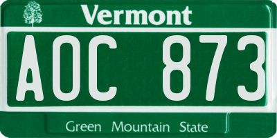 VT license plate AOC873