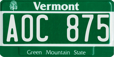 VT license plate AOC875