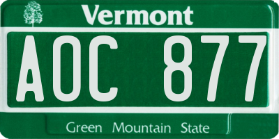 VT license plate AOC877