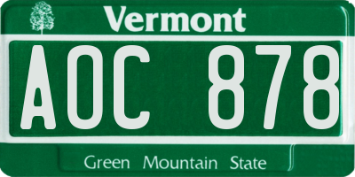 VT license plate AOC878