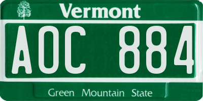 VT license plate AOC884