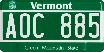 VT license plate AOC885
