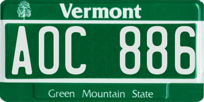 VT license plate AOC886