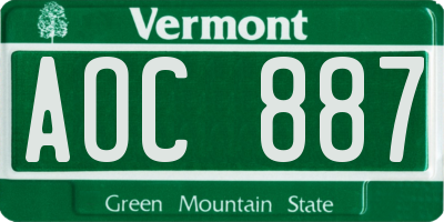 VT license plate AOC887