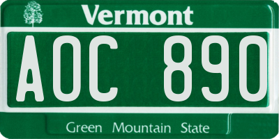 VT license plate AOC890
