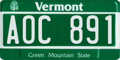 VT license plate AOC891