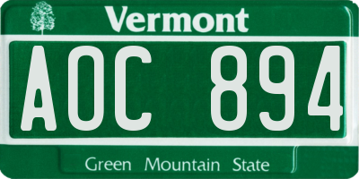VT license plate AOC894