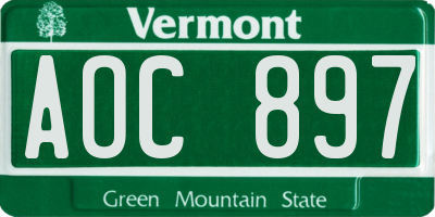 VT license plate AOC897