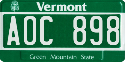 VT license plate AOC898