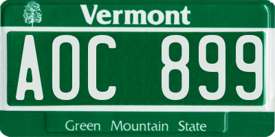 VT license plate AOC899