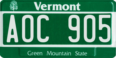 VT license plate AOC905