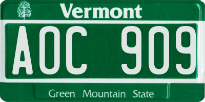 VT license plate AOC909