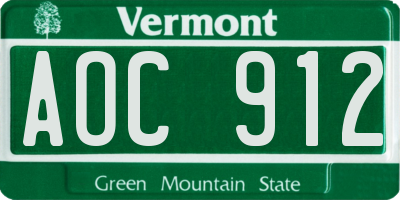 VT license plate AOC912