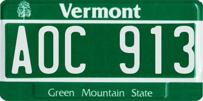 VT license plate AOC913