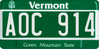 VT license plate AOC914
