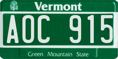 VT license plate AOC915