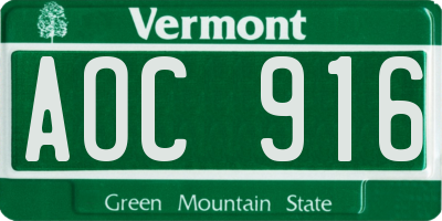 VT license plate AOC916