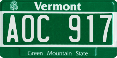 VT license plate AOC917