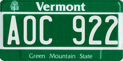 VT license plate AOC922