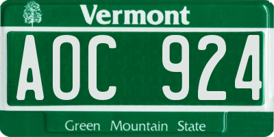 VT license plate AOC924