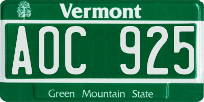 VT license plate AOC925
