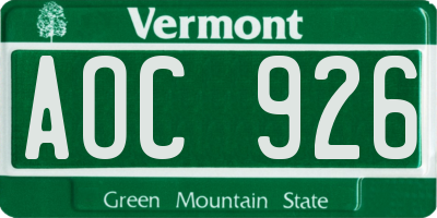 VT license plate AOC926
