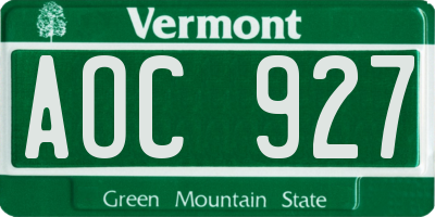 VT license plate AOC927