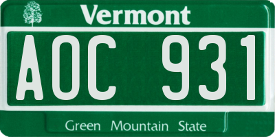 VT license plate AOC931