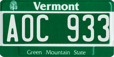 VT license plate AOC933