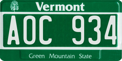 VT license plate AOC934