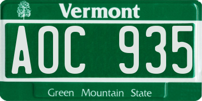 VT license plate AOC935