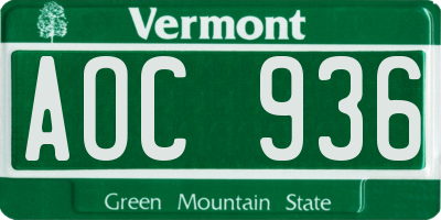 VT license plate AOC936