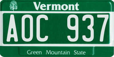 VT license plate AOC937