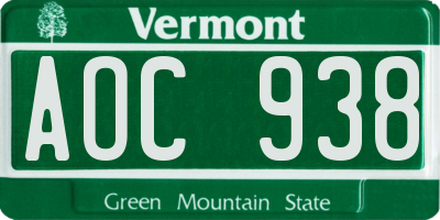 VT license plate AOC938