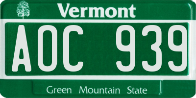 VT license plate AOC939