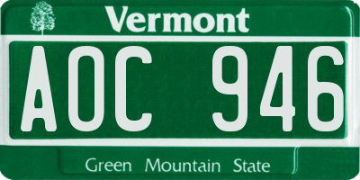 VT license plate AOC946