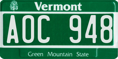 VT license plate AOC948