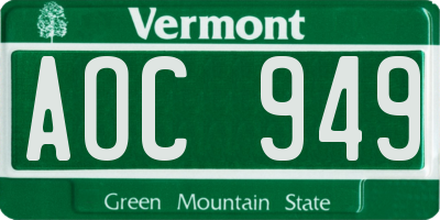 VT license plate AOC949