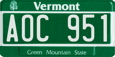 VT license plate AOC951