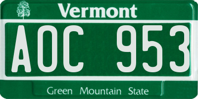 VT license plate AOC953
