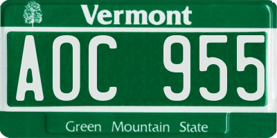 VT license plate AOC955
