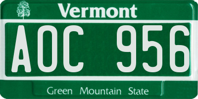 VT license plate AOC956