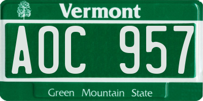 VT license plate AOC957