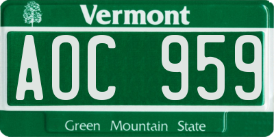 VT license plate AOC959